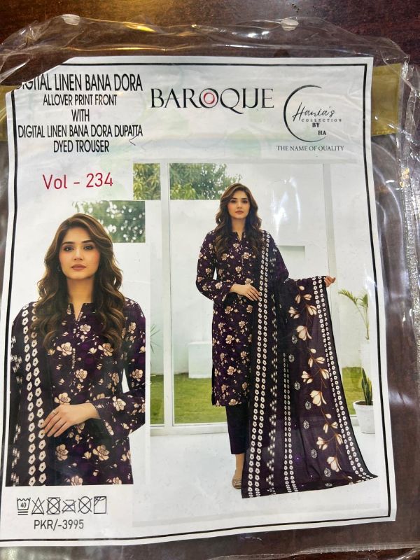 Ladies Linen Unstitched 3 Piece Suit