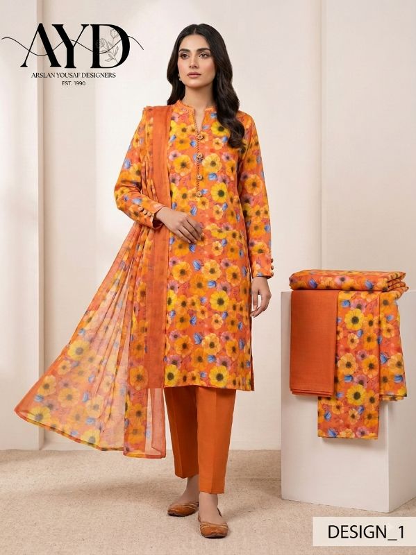 AY Design 26 | Floral Lawn 3-Piece Suit